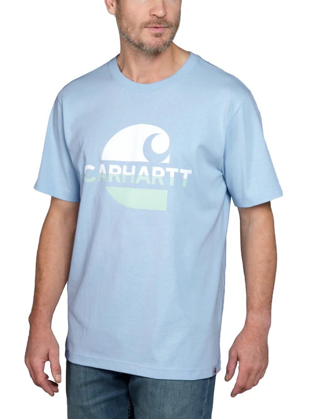 Carhartt Short Sleeve Logo Tee in Light Blue with White and Lime Graphic T-Shirt
